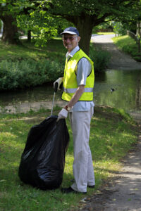 Litter picking at the river Leven ford.